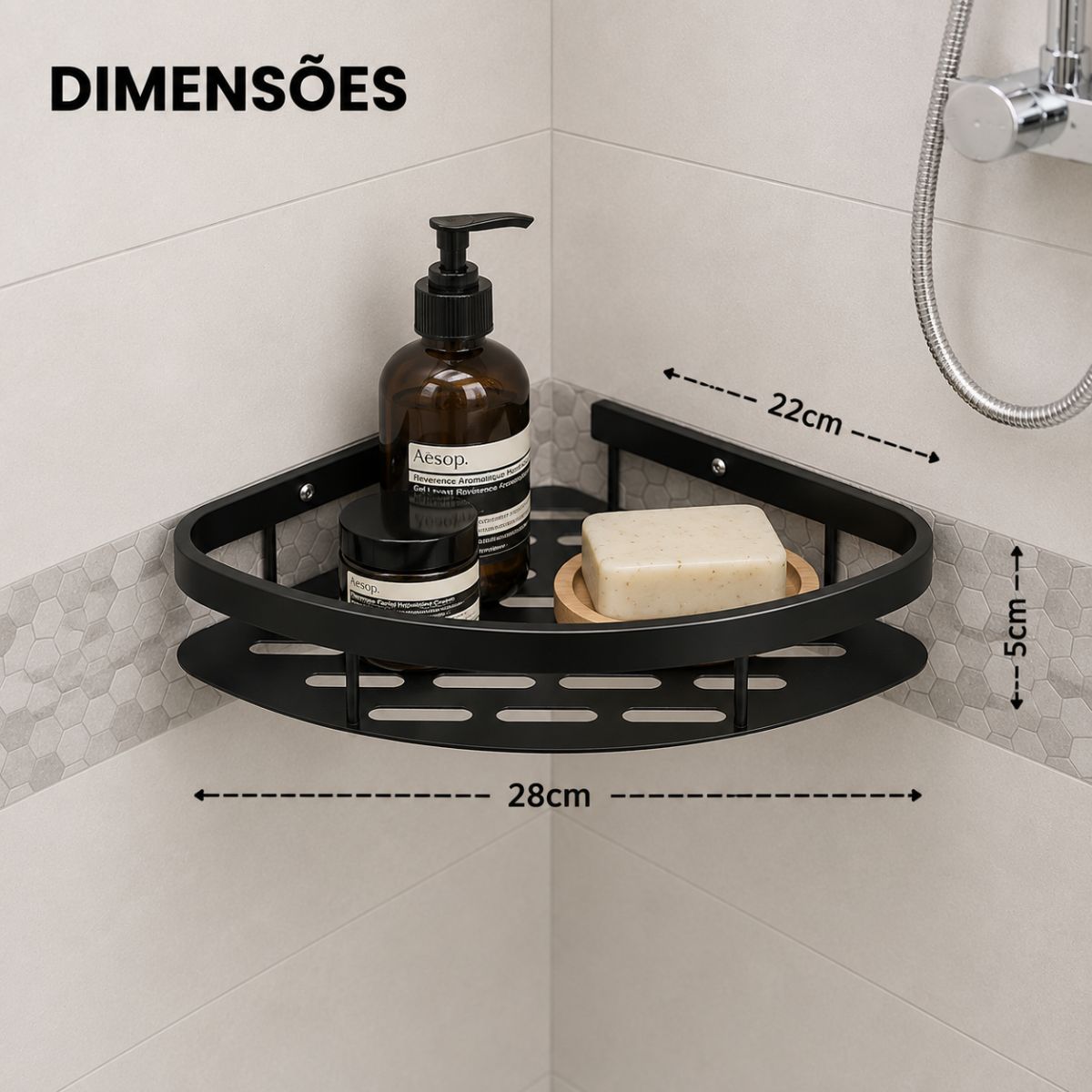 Suporte Triangular Organizador de Alumínio Adesivo ou com Parafusos