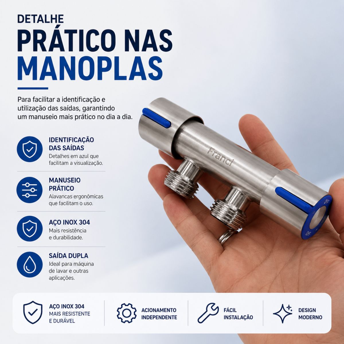 Registro Duplo de Metal 1/2” Inox Fosco com 2 Saídas