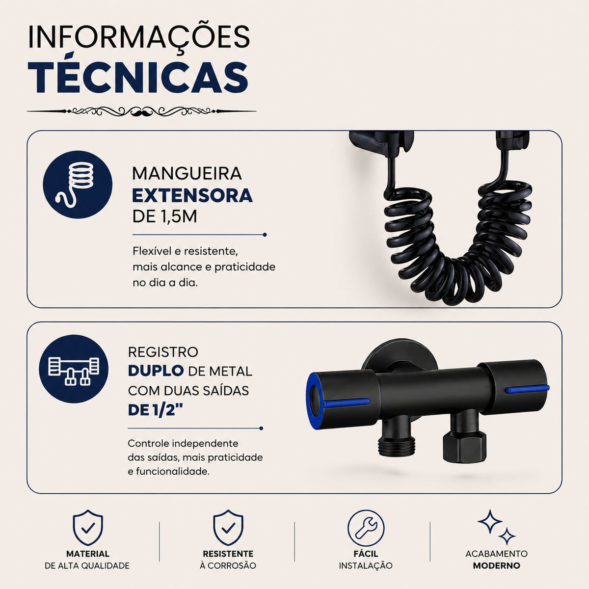 Registro Duplo C/ Mangueira e Ducha