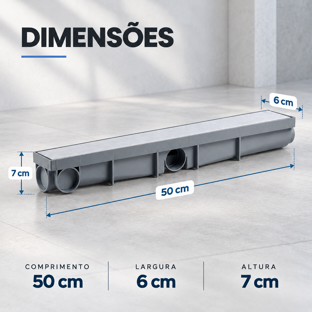 Ralo Linear Oculto 6x50 cm Sifonado para Porcelanato