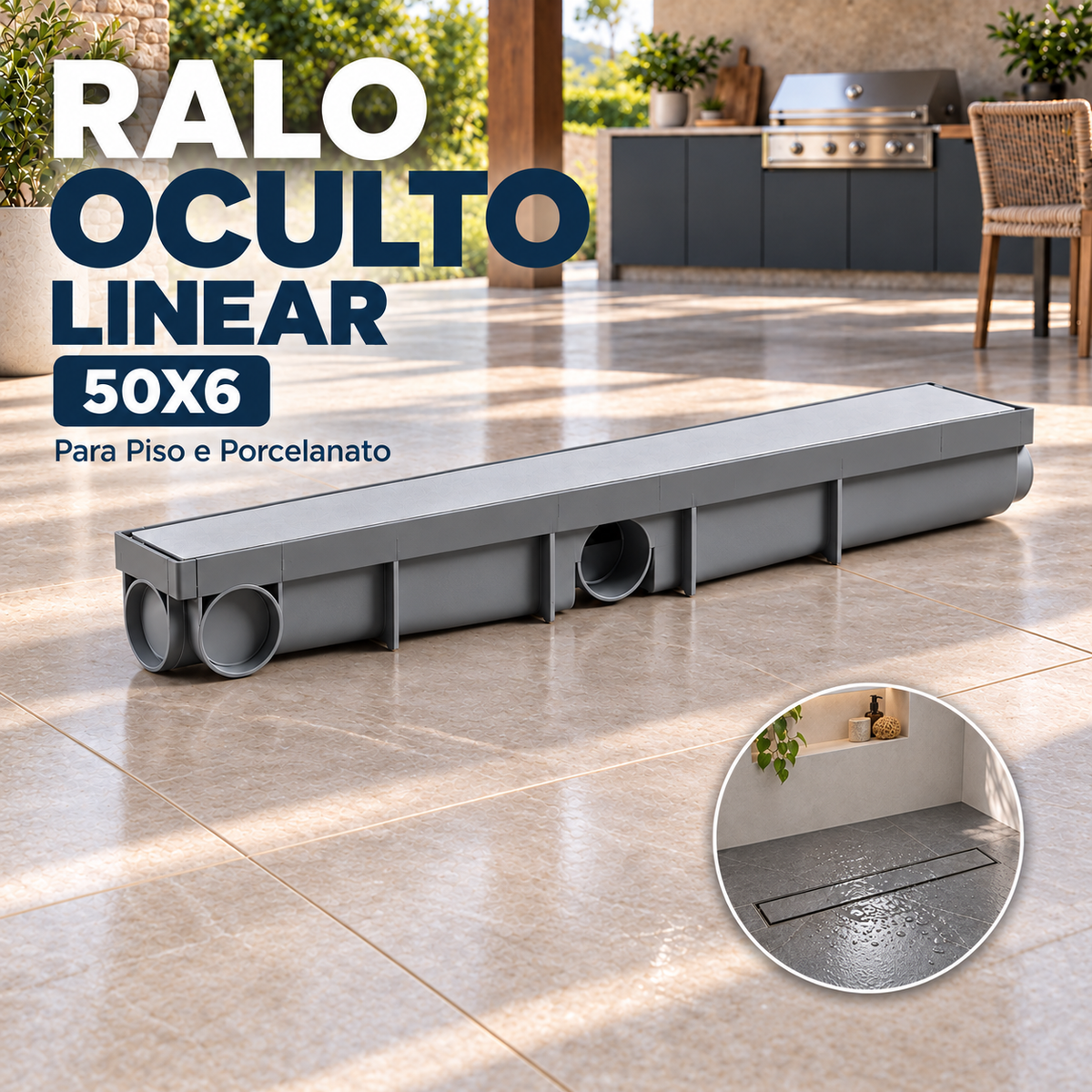 Ralo Linear Oculto 6x50 cm Sifonado para Porcelanato