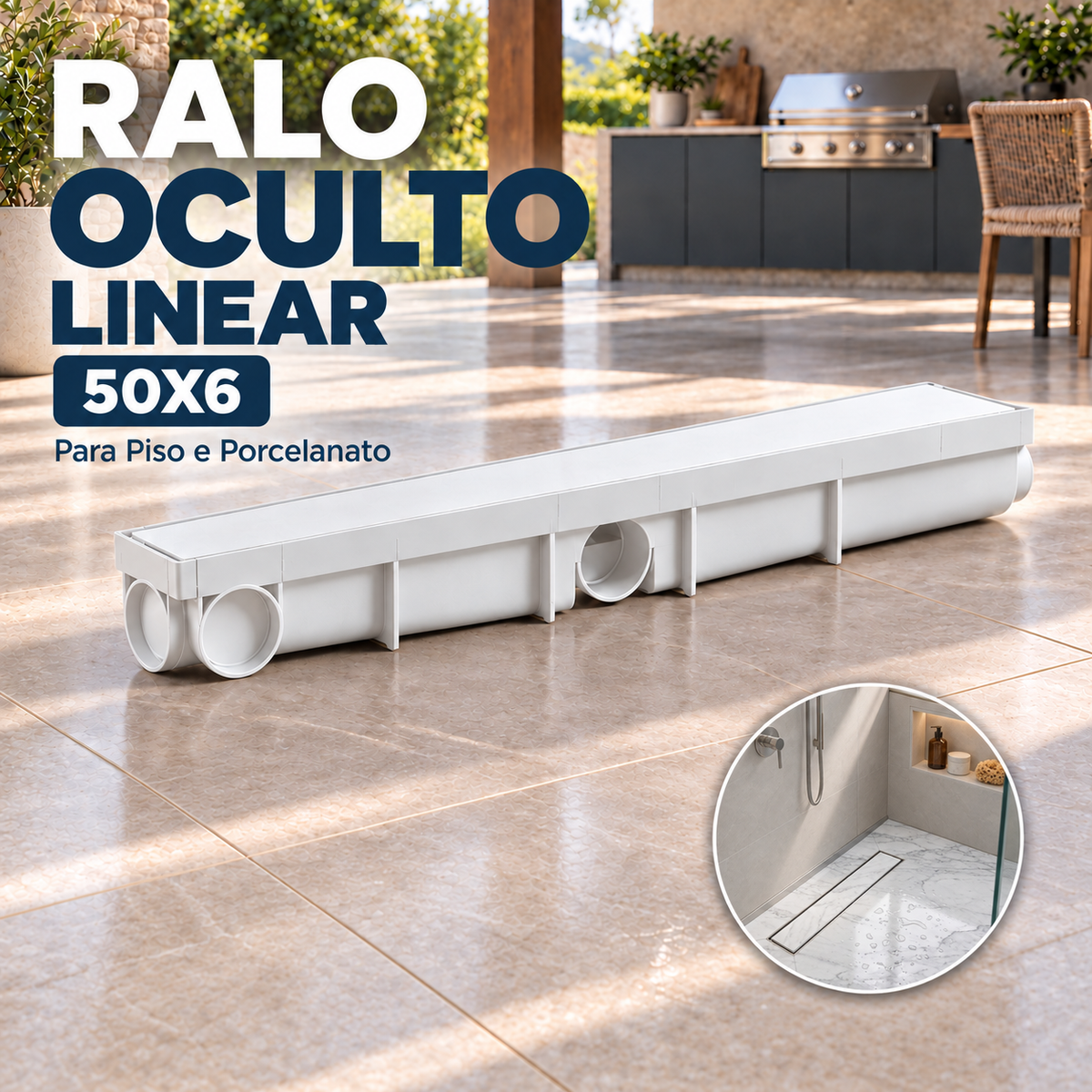 Ralo Linear Oculto 6x50 cm Sifonado para Porcelanato