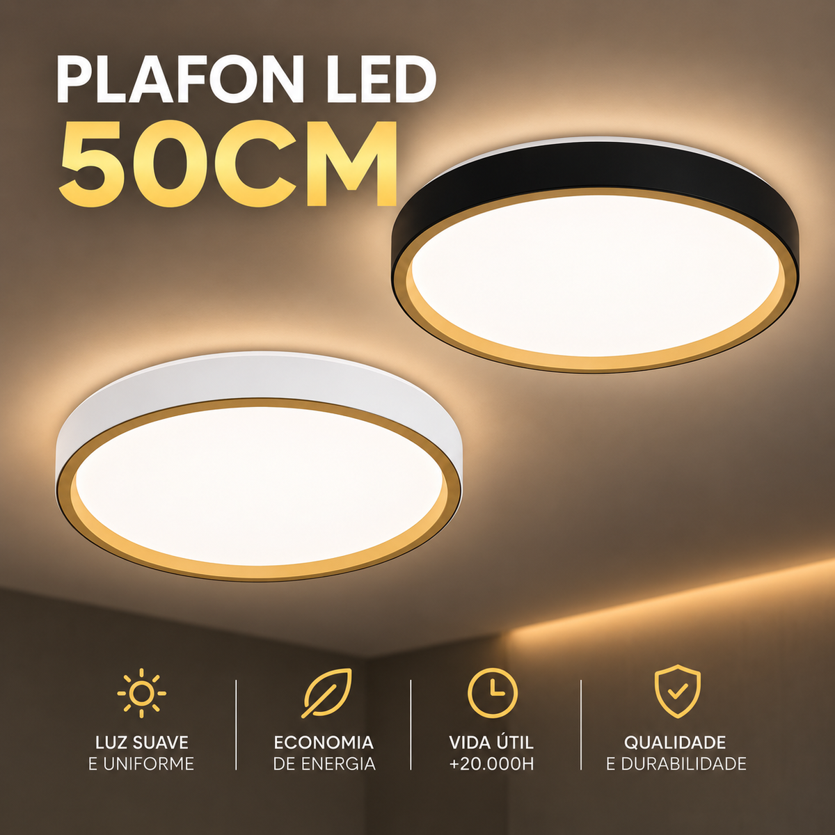 Plafon LED Montana 50W 50cm Bivolt 3 Cores Moderna