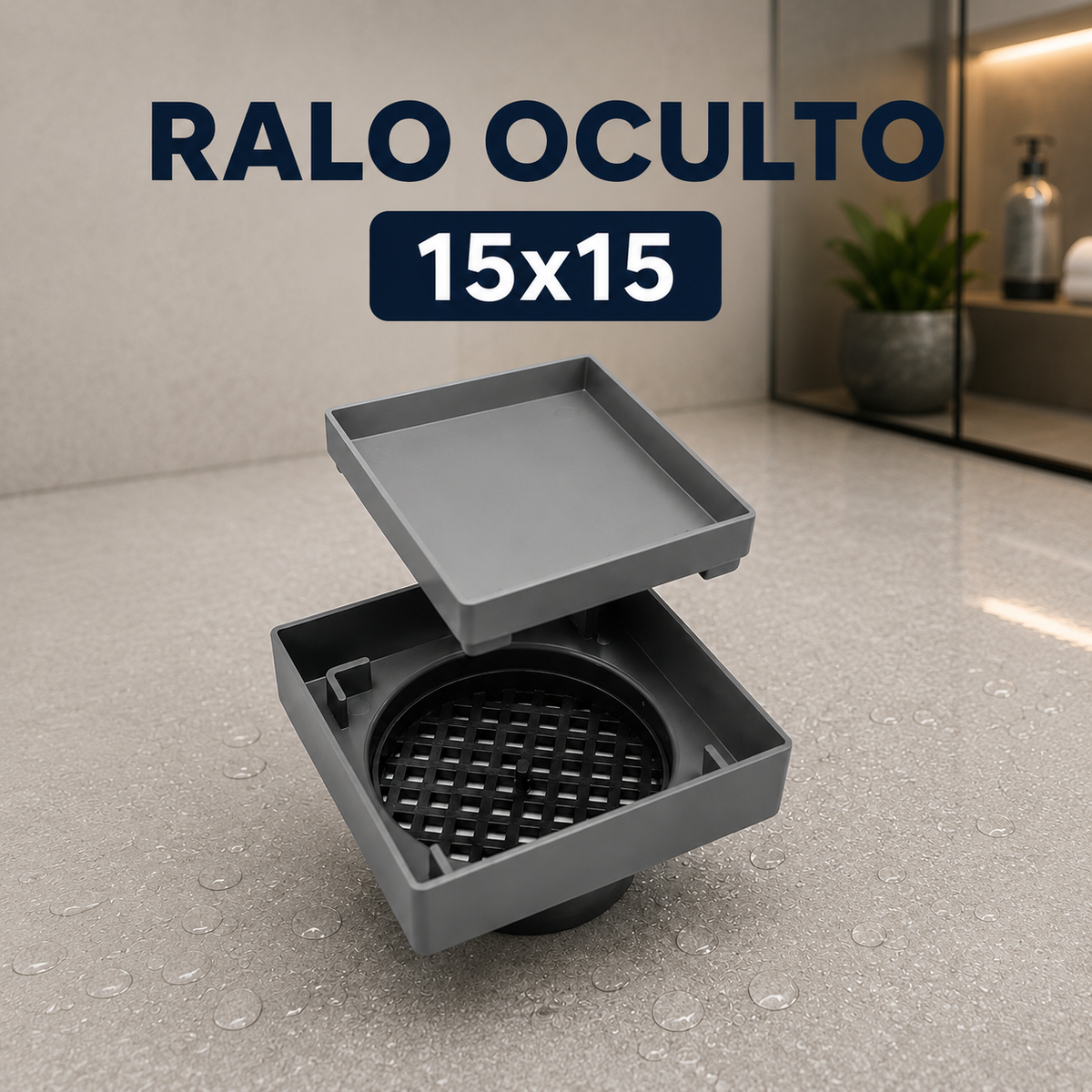 Ralo Oculto 15x15cm para Porcelanato com Tela Anti-Insetos
