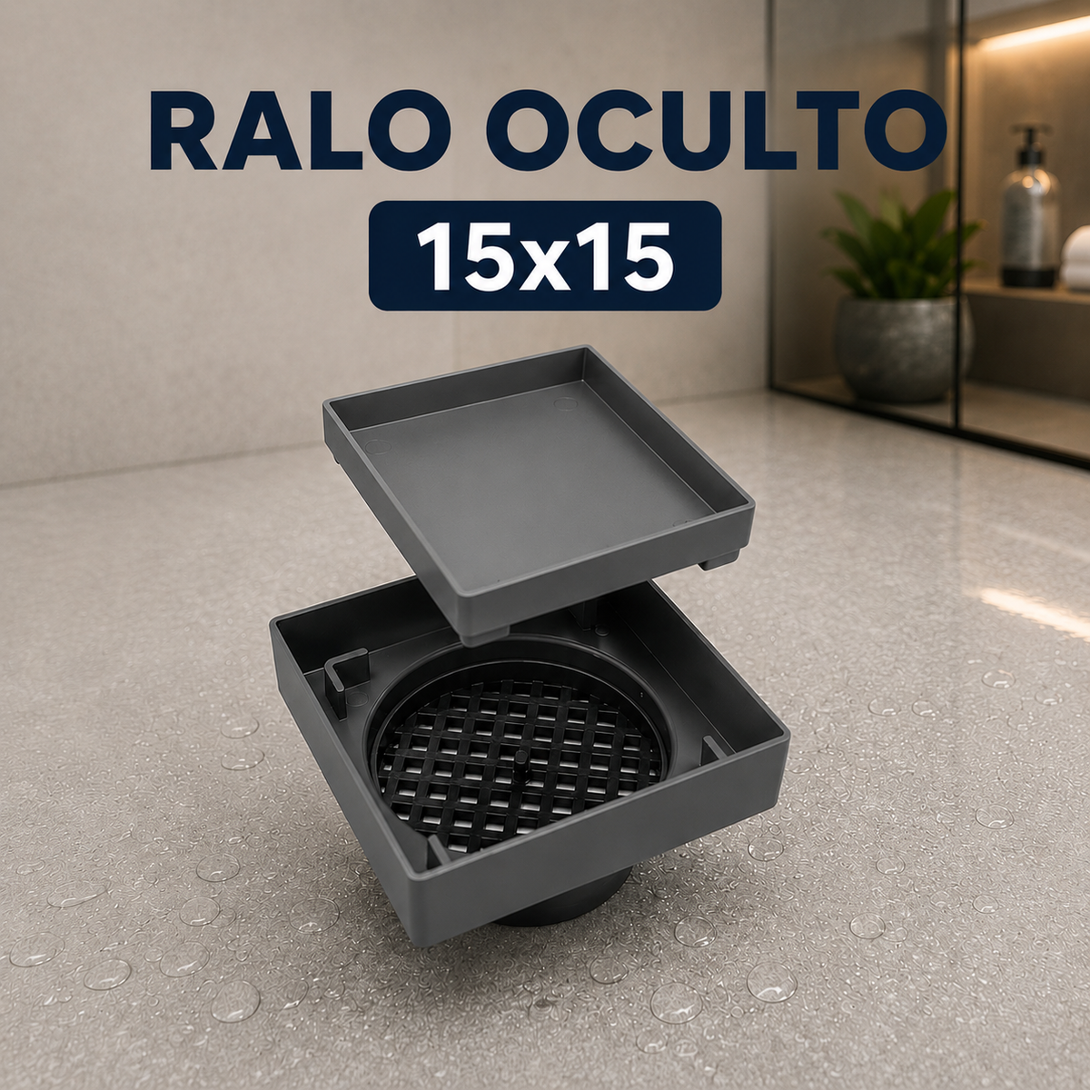 Ralo Oculto 15x15cm para Porcelanato com Tela Anti-Insetos