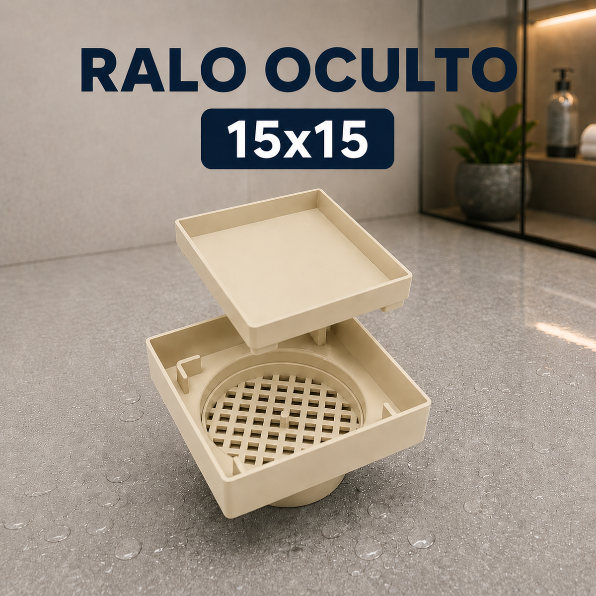 Ralo Oculto 15x15cm para Porcelanato com Tela Anti-Insetos