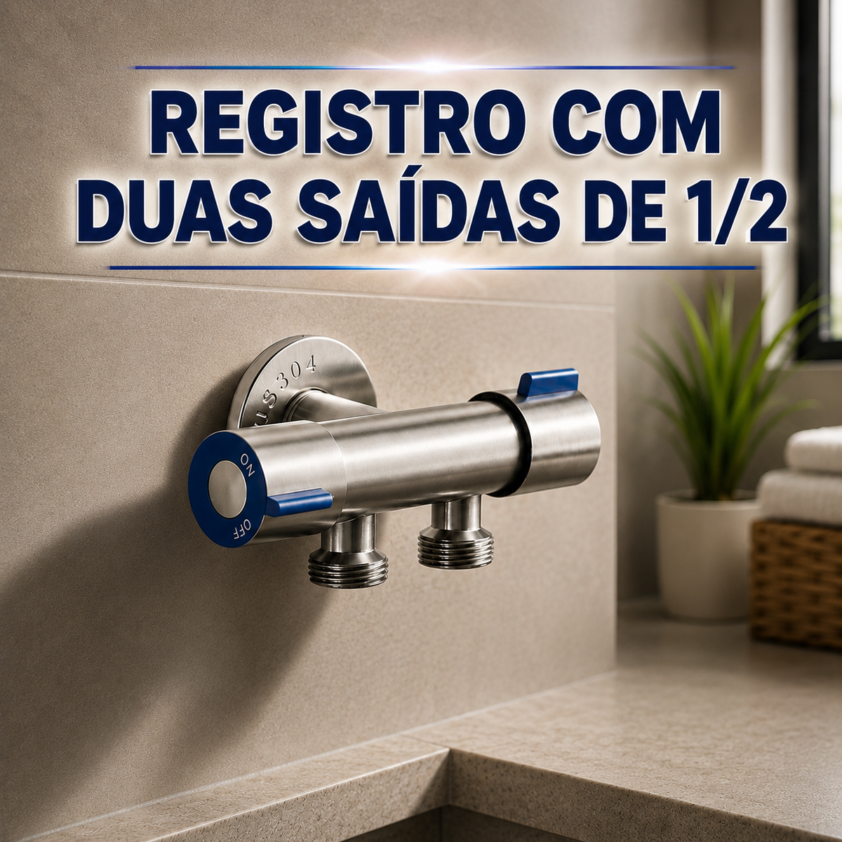 Registro Duplo de Metal 1/2” Inox Fosco com 2 Saídas