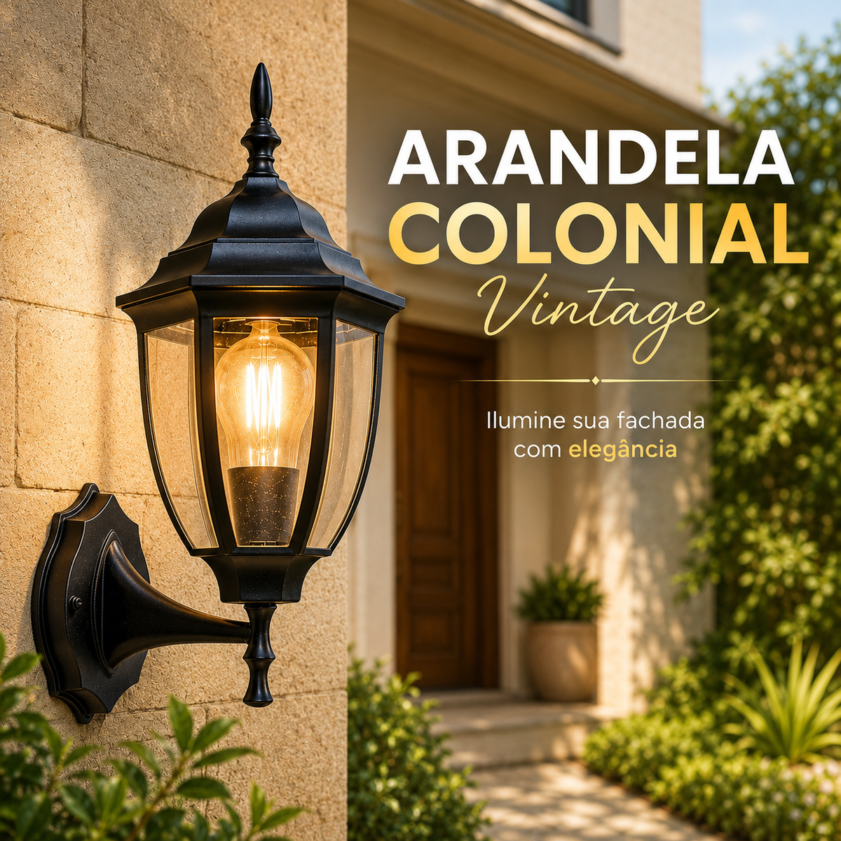 Arandela Vintage Parede Grande Cor Preta - Modelo Colonial