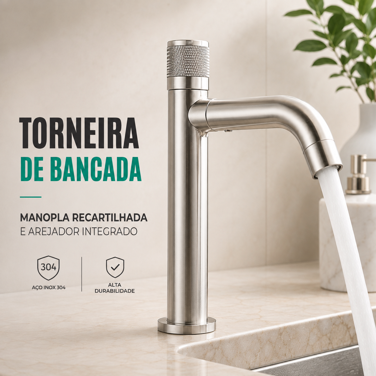 Torneira Bancada - Modelo Vetro - Cromada Fosco