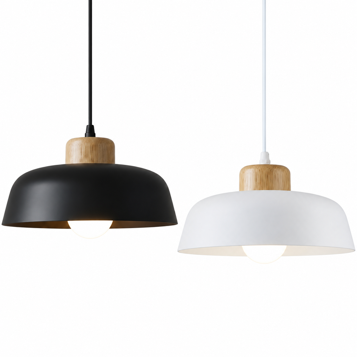 Luminária Pendente Nórdica 30cm em Metal e Madeira E27