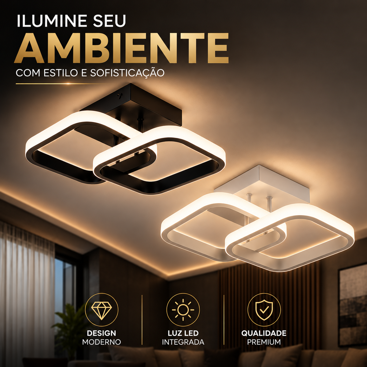 Luminária Teto Quadrado Sobrepor 22w 3 em 1