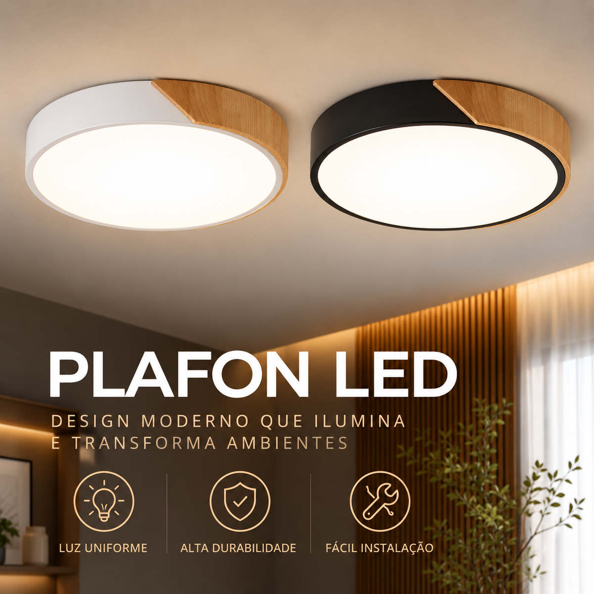 Luminária Plafon LED Redondo Slim 40cm 36W 3 Cores Bivolt