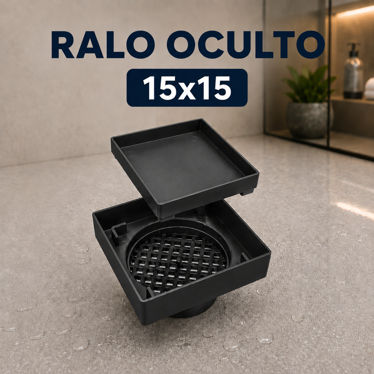 Ralo Oculto 15x15cm para Porcelanato com Tela Anti-Insetos