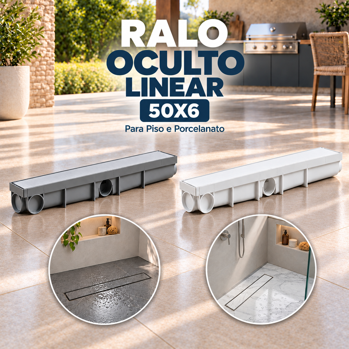 Ralo Linear Oculto 6x50 cm Sifonado para Porcelanato