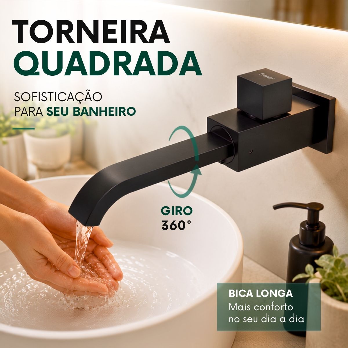 Torneira Parede - Modelo Grand Reno - Preta
