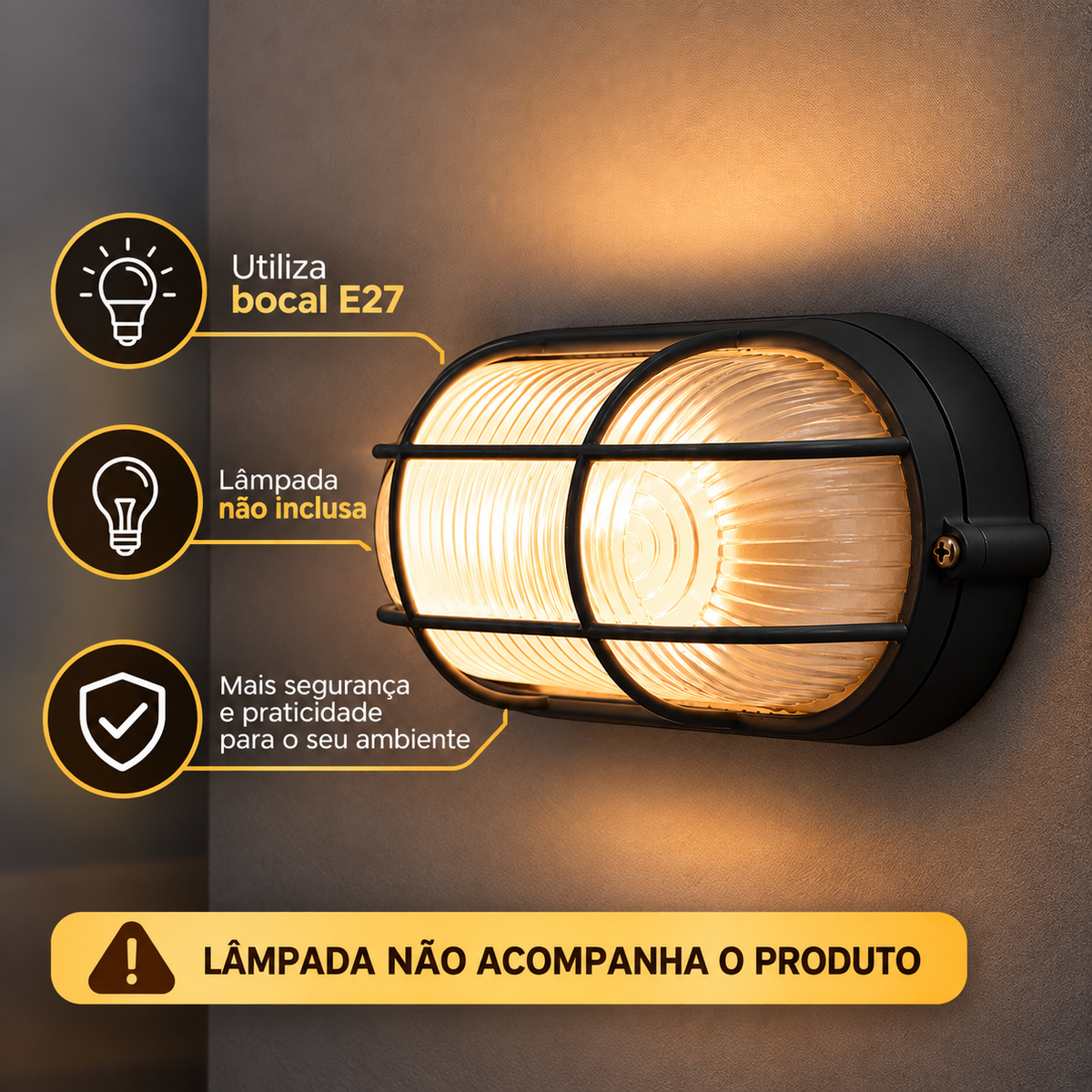 Arandela Tartaruga E27 para Área Externa em Alumínio e Vidro