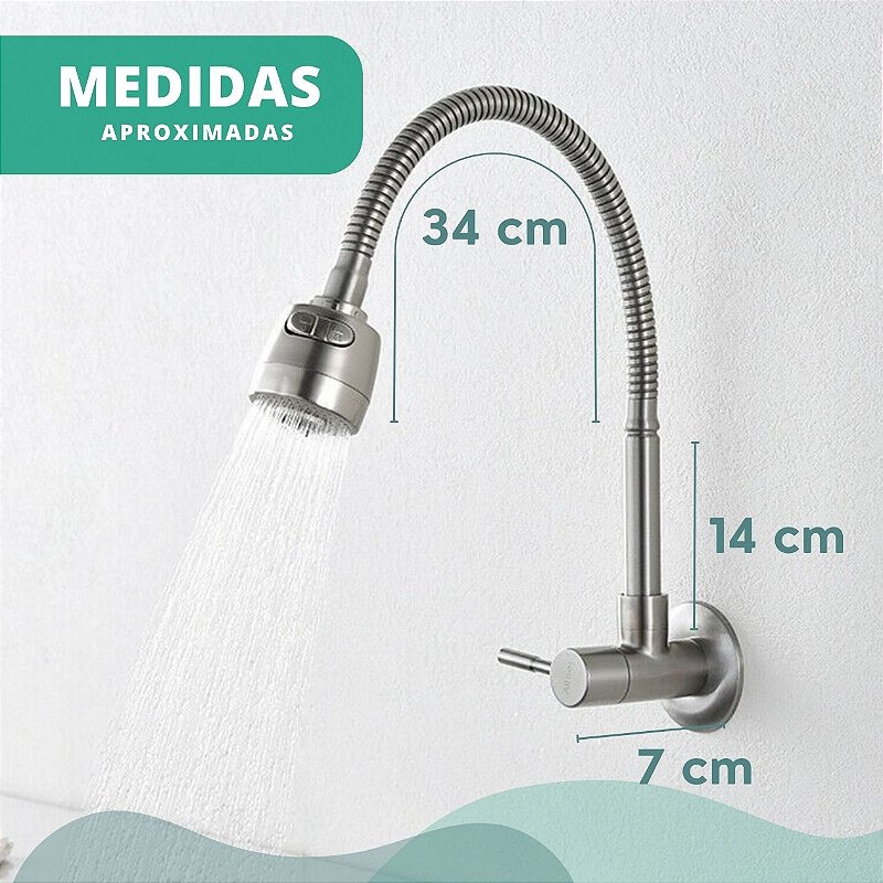 Torneira Parede Gourmet - Modelo Rain - Cromado Fosco