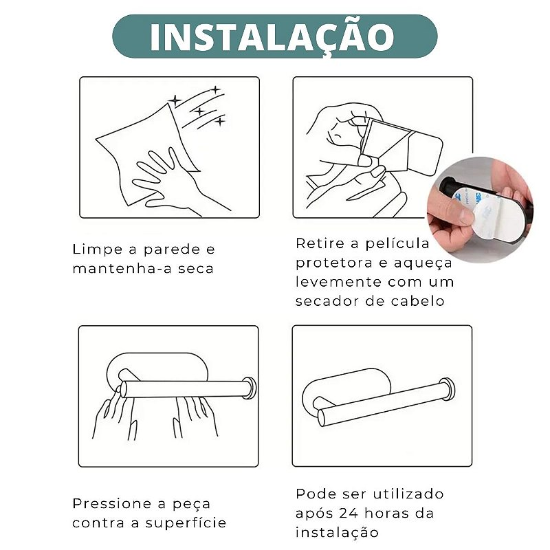 Kit Acessorios Banheiro Preto c/ Adesivo 4pçs