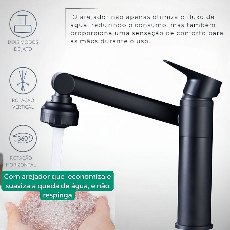Torneira Bancada Articulada - Modelo 1080 - Preta