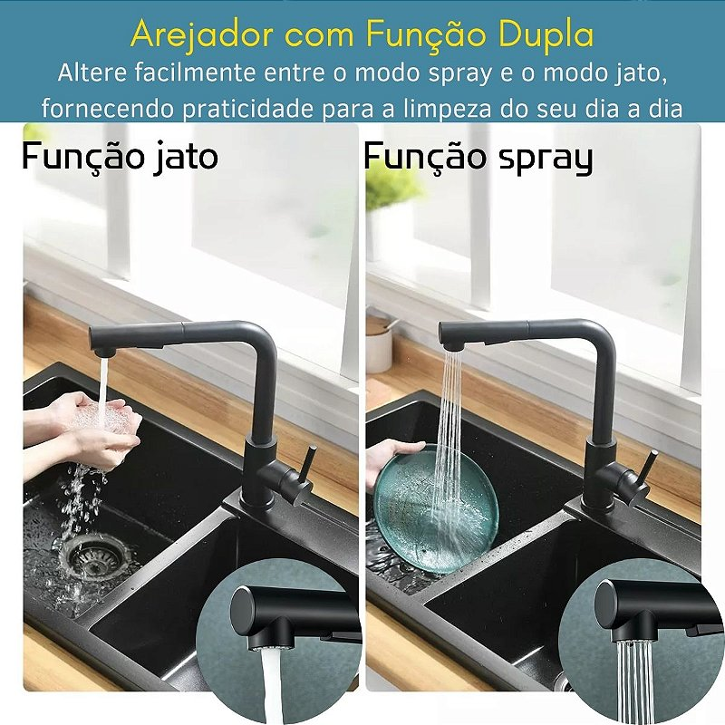 Torneira Bancada Misturador Extensor - Modelo Retracta - Preta