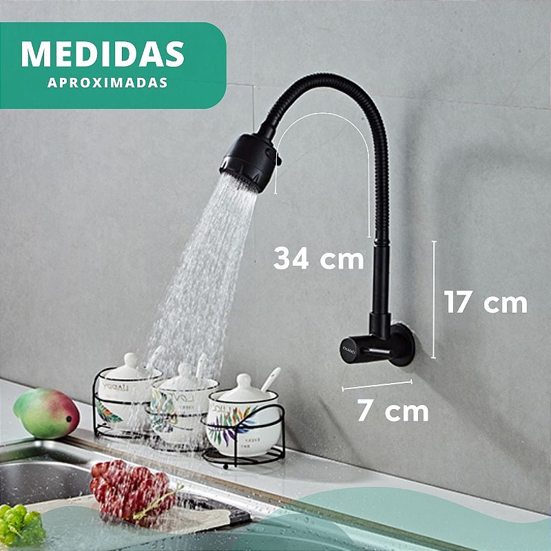 Torneira Parede Gourmet - Modelo Rain - Preta