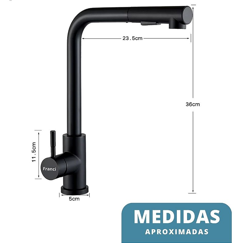 Torneira Bancada Misturador Extensor - Modelo Retracta - Preta
