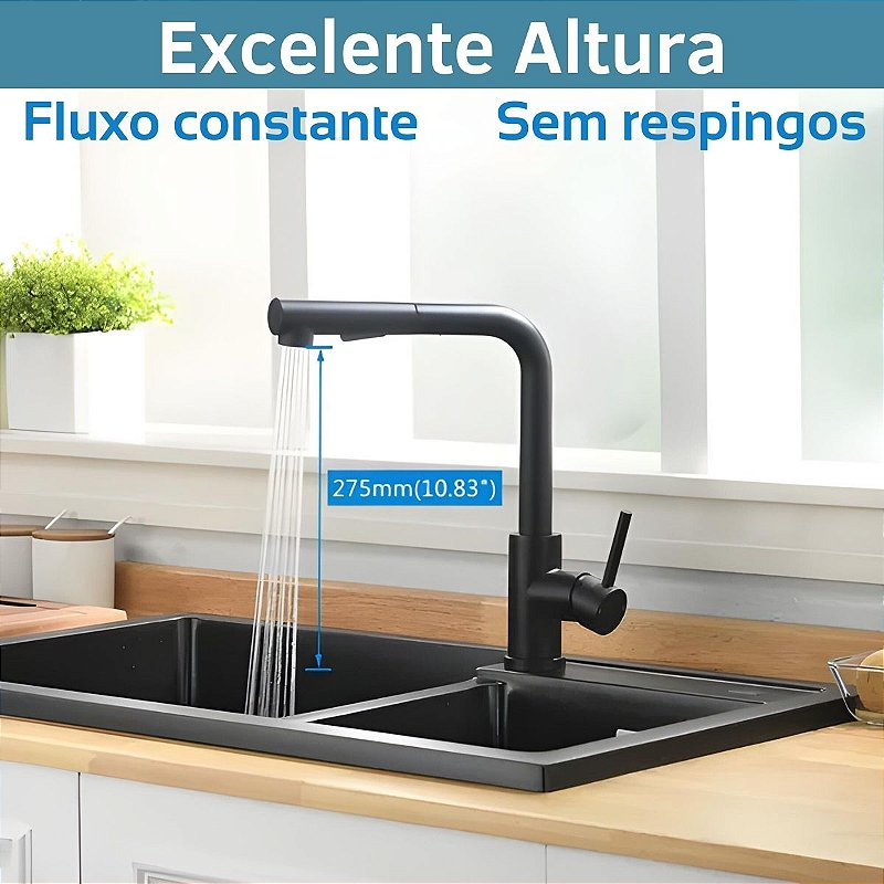 Torneira Bancada Misturador Extensor - Modelo Retracta - Preta
