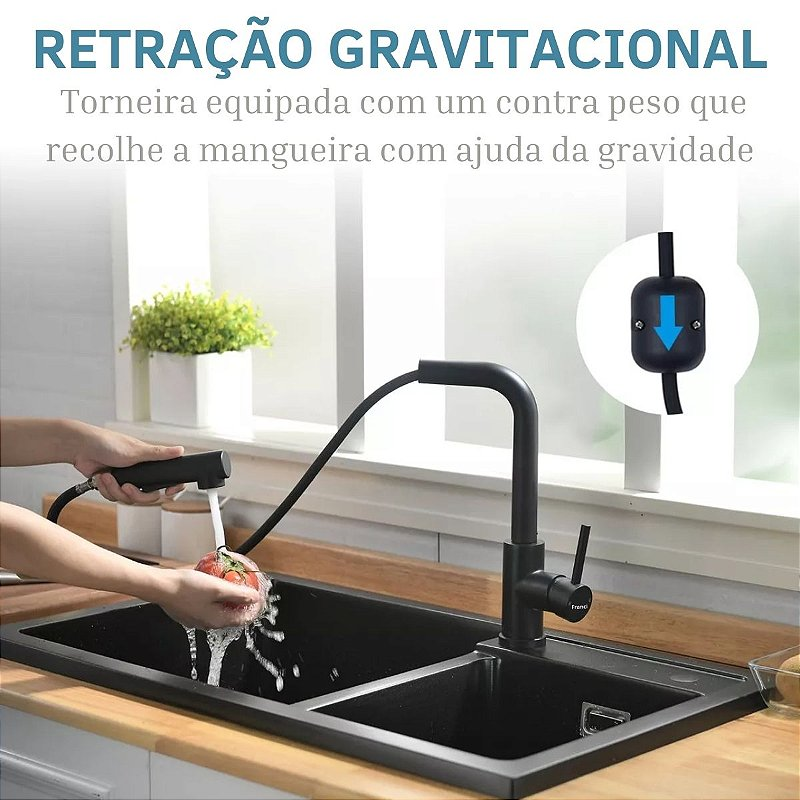 Torneira Bancada Misturador Extensor - Modelo Retracta - Preta