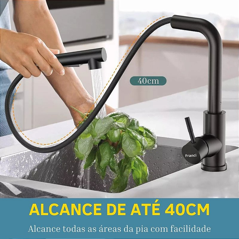 Torneira Bancada Misturador Extensor - Modelo Retracta - Preta