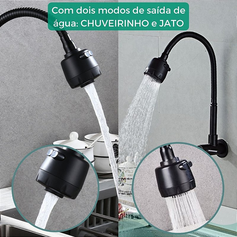 Torneira Parede Gourmet - Modelo Rain - Preta